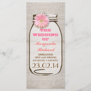 Russe burlap mason jarre programmes de mariage ros