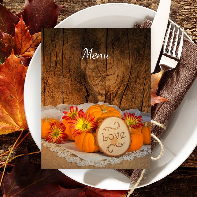 Russe Citrouille Automne Barne Mariage Menu (Set an Autumnal table for your event with the charming Rustic Pumpkins Fall Menu.)