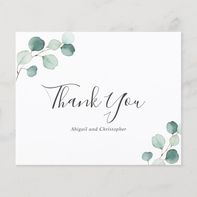 Russe Eucalyptus Budget Mariage Carte de remerciem (Devant)