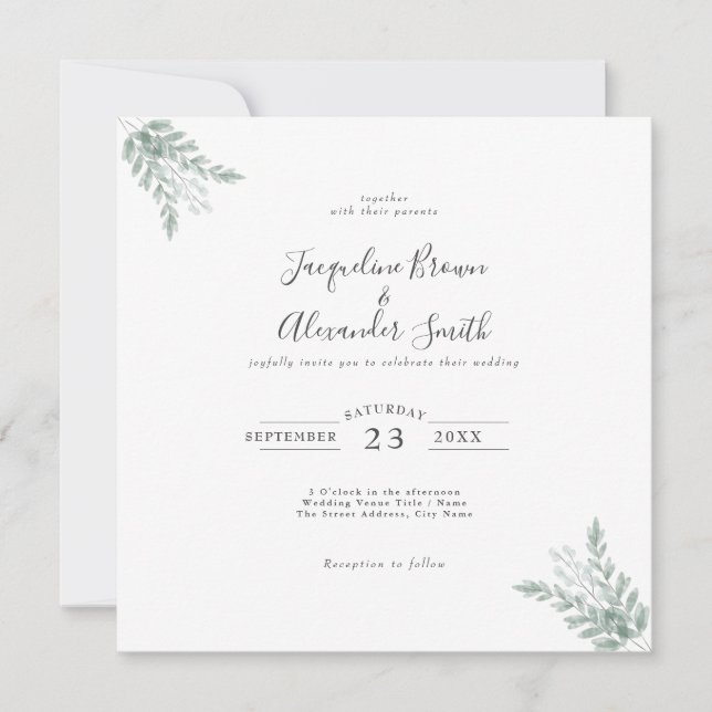 Russe Eucalyptus Faire-part de mariage de calligra (Devant)