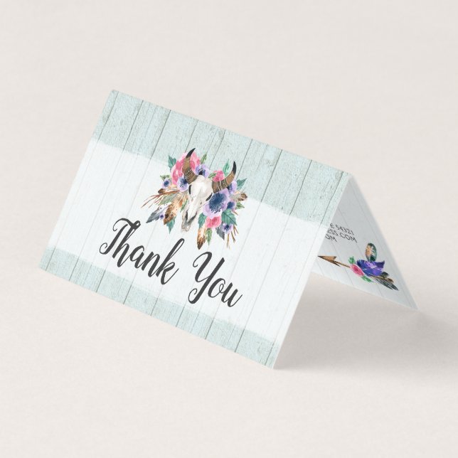 Russe Floral Vache Crâne Aquarelle Boho Merci (Front)
