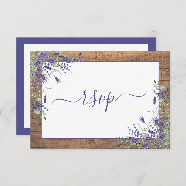 Russe Lavande Eucalyptus Script Bois RSVP (Devant / Derrière)