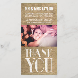 Russe Mariage Burlap Carte photo Merci