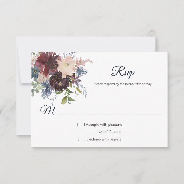 Russe Marine Bourgogne or Aquarelle Florale RSVP (Devant)