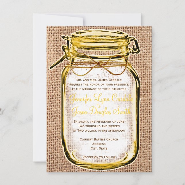Russe Pays Mason Jar Burlap Faire-part de mariage (Devant)
