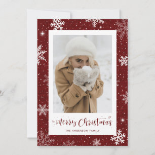Russe Pays Rouge Burlap Photo Cartes de Noël