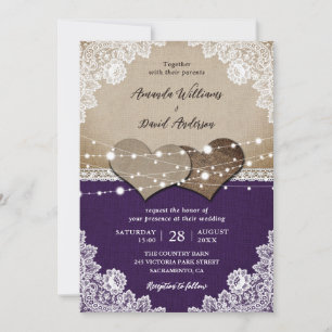 Russe Purple Burlap Faire-part de mariage dentelle