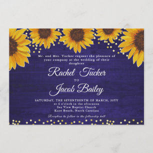 Russe Sunflower Navy Faire-part de mariage bleu or