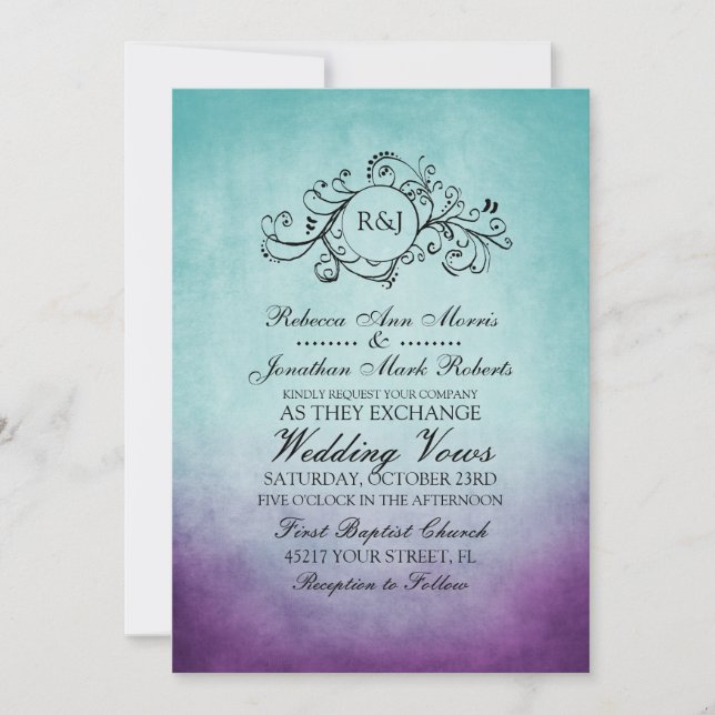 Russe Turquoise violet Faire-part de mariage de Bo (Devant)