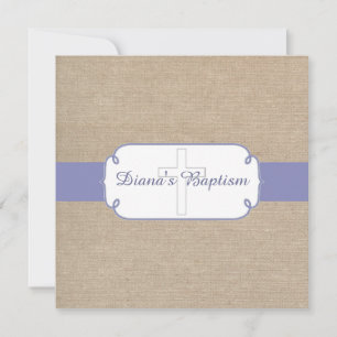 Russe violet beige Burlap Baptême Invitation