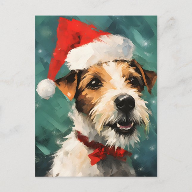 Russel Terrier Weihnachtsmalerei Postkarte (Vorderseite)