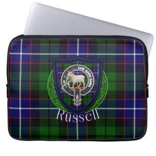 Russell schottischer Clan-Tartan und Wappen Laptopschutzhülle