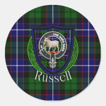 Russell schottischer Clan-Tartan und -Wappen