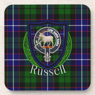 Russell schottischer Clan-Tartan & Wappen Getränkeuntersetzer
