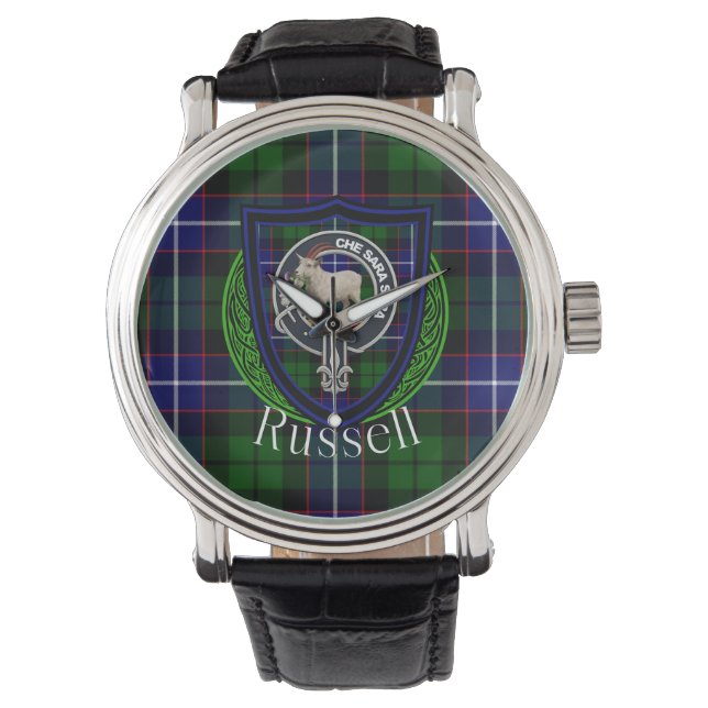 Russell Scottish Clan Tartan & Crest Armbanduhr (Vorderseite)