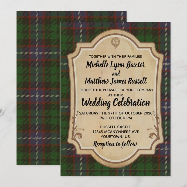 Russell Tartan Wedding Einladung (Vorne/Hinten)
