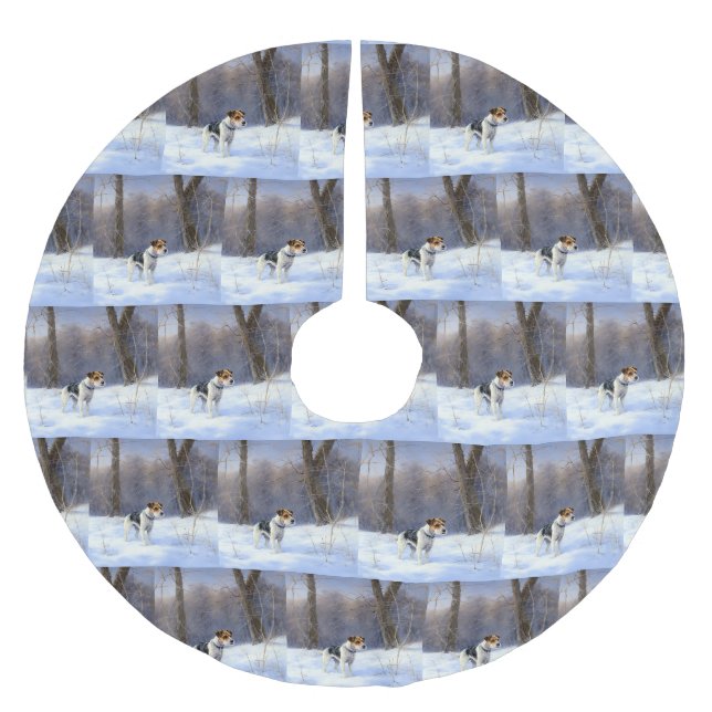 Russell Terrier Let It Snow Christmas Polyester Weihnachtsbaumdecke (Vorderseite)