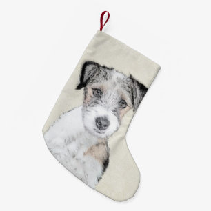 Russell Terrier Rough Painting - Original Dog Art Kleiner Weihnachtsstrumpf