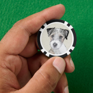 Russell Terrier Rough Painting - Original Dog Art Pokerchips