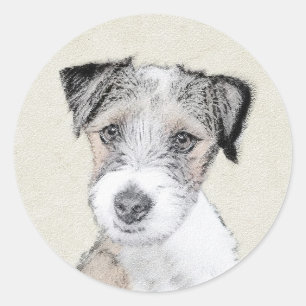 Russell Terrier Rough Painting - Original Dog Art Runder Aufkleber