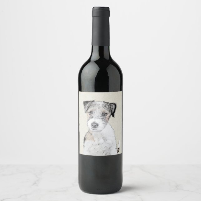 Russell Terrier Rough Painting - Original Dog Art Weinetikett (Vorderseite)