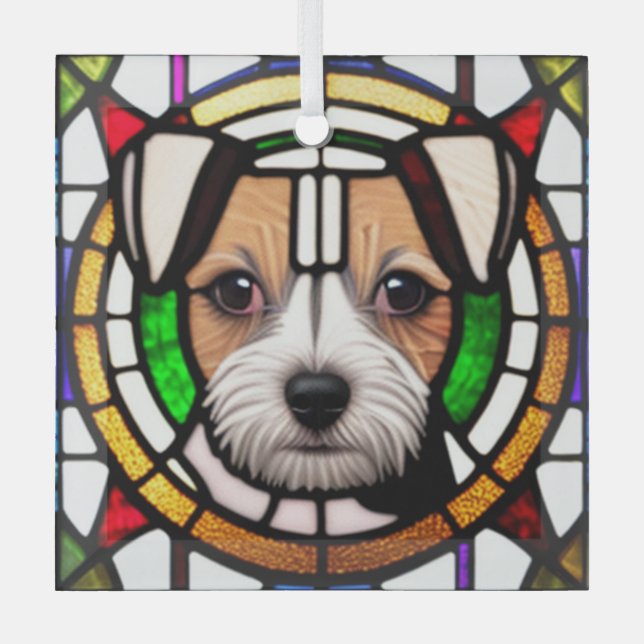 Russell Terrier "Stains Glass" Ornament Aus Glas (Vorderseite)