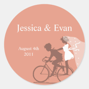 Russet Brown Bicycle Couple Wedding Sticker