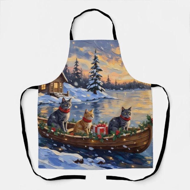 Russian Blue Cat Christmas Boat Holiday Schürze (Vorderseite)