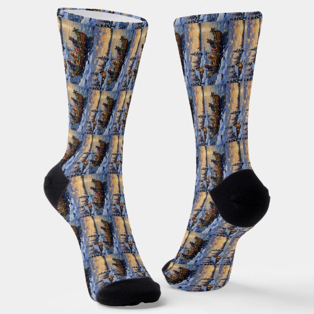 Russian Blue Cat Christmas Boat Holiday Socken (Gewinkelt)