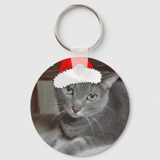 Russian Blue Cat Christmas Schlüsselanhänger (Vorderseite)