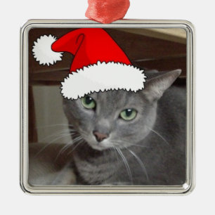 Russian Blue Cat Christmas Silbernes Ornament