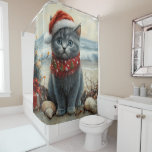 Russian Blue Cat Christmas Vintag Beach Duschvorhang<br><div class="desc">Bringen Sie die Wärme der Ferien an die Küste mit diesem charmanten, Vintag inspirierten Design, das eine festliche Katze am ruhigen Strand ausstrahlt. Mit einer klassischen Touch nostalgischer Töne und Küstenstöcke erweckt dieses Kunstwerk den Zauber der Weihnachtszeit am Meer. Dieses Design ist perfekt für den gelungenen Urlaub geeignet und fügt...</div>