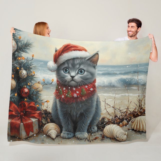 Russian Blue Cat Christmas Vintag Beach Fleecedecke (Beispiel)