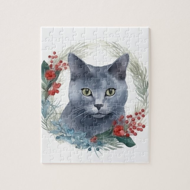 Russian Blue Cat Christmas Wreath Festive Kitten (Vertikal)