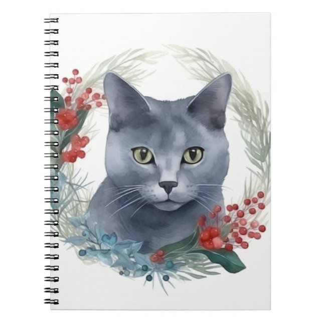 Russian Blue Cat Christmas Wreath Festive Kitten Notizblock (Vorderseite)