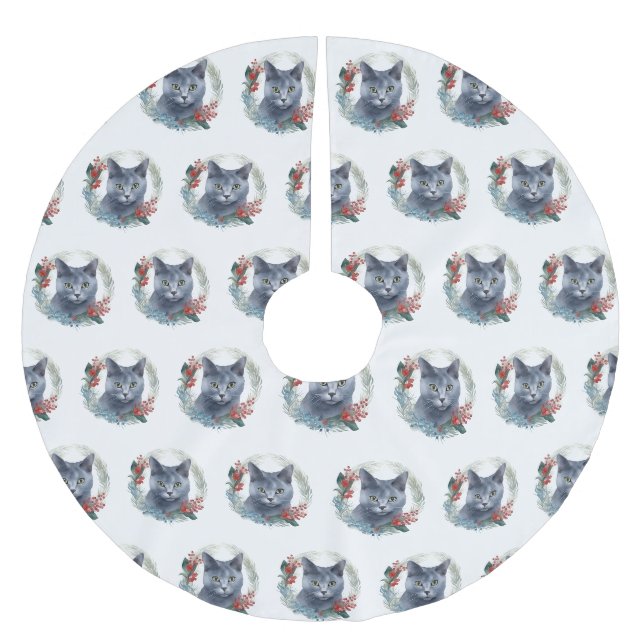 Russian Blue Cat Christmas Wreath Festive Kitten Polyester Weihnachtsbaumdecke (Vorderseite)