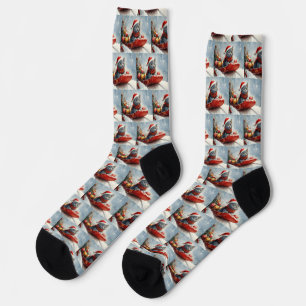 Russian Blue Cat in Sledge Let it Snow Christmas Socken