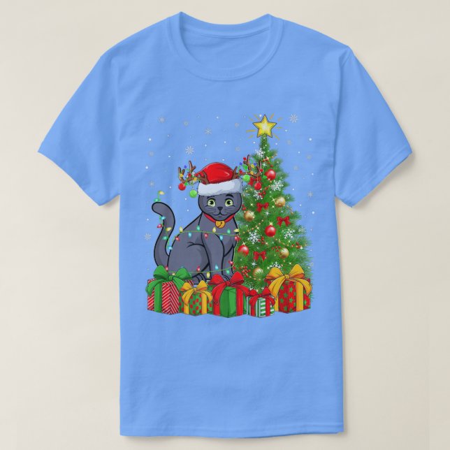 Russian Blue Cat Lighting Xmas Tree Russian Blue C T-Shirt (Design vorne)
