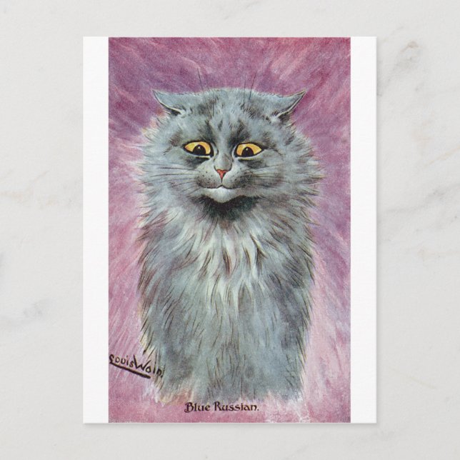 Russian Blue Cat, Louis Wain Postkarte (Vorderseite)