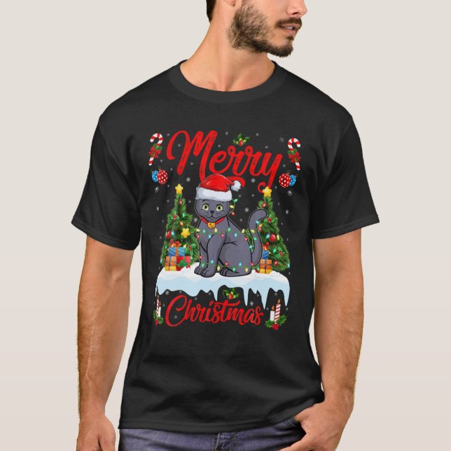 Russian Blue Cat Lover Lighting Santa Russian Blue T-Shirt (Vorderseite)
