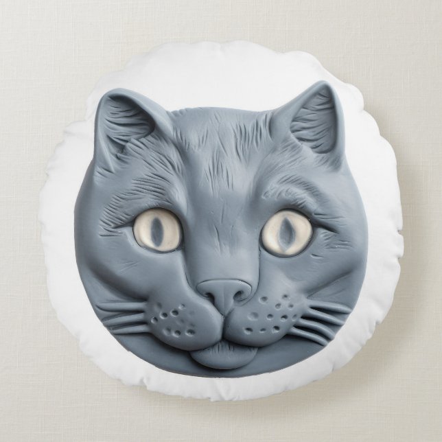 Russian Blue Cat Rundes Kissen (Vorderseite)