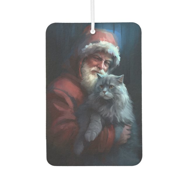 Russian Blue Cat Santa Claus Festliche Weihnachten Autolufterfrischer (Vorderseite)