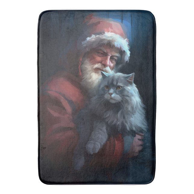 Russian Blue Cat Santa Claus Festliche Weihnachten Badematte (Vorderseite Vertikal)