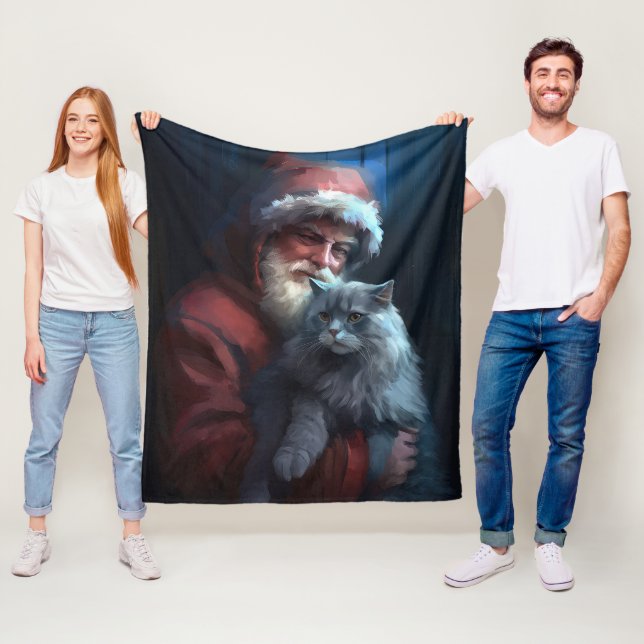 Russian Blue Cat Santa Claus Festliche Weihnachten Fleecedecke (Beispiel)