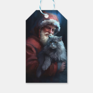 Russian Blue Cat Santa Claus Festliche Weihnachten Geschenkanhänger
