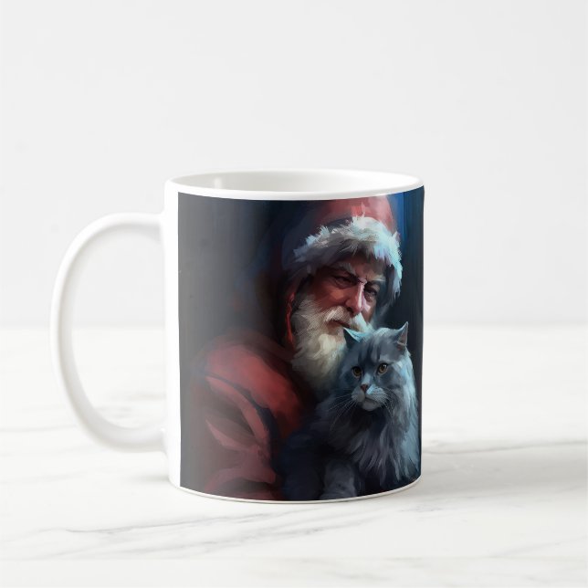 Russian Blue Cat Santa Claus Festliche Weihnachten Kaffeetasse (Links)
