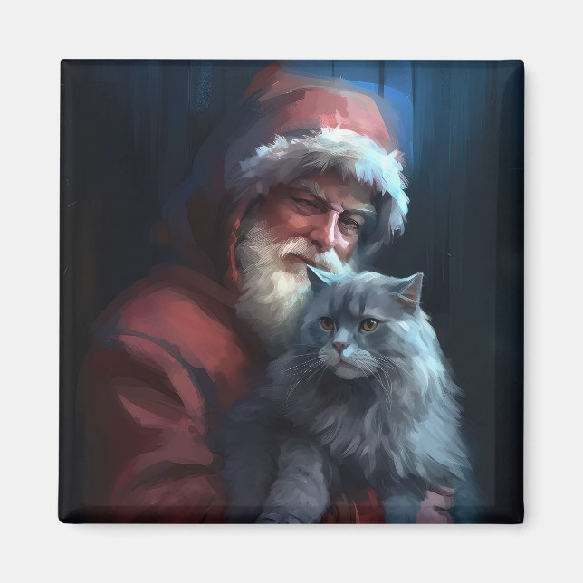 Russian Blue Cat Santa Claus Festliche Weihnachten Magnet (Vorne)