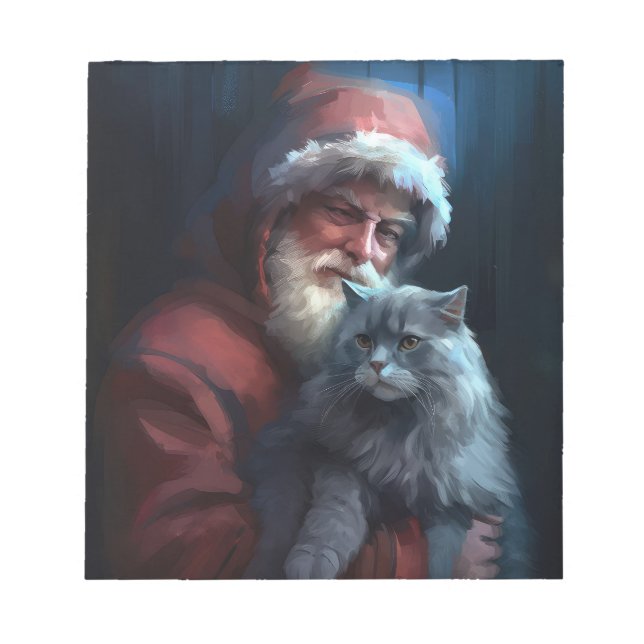 Russian Blue Cat Santa Claus Festliche Weihnachten Notizblock (Vorderseite)