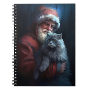 Russian Blue Cat Santa Claus Festliche Weihnachten Notizblock