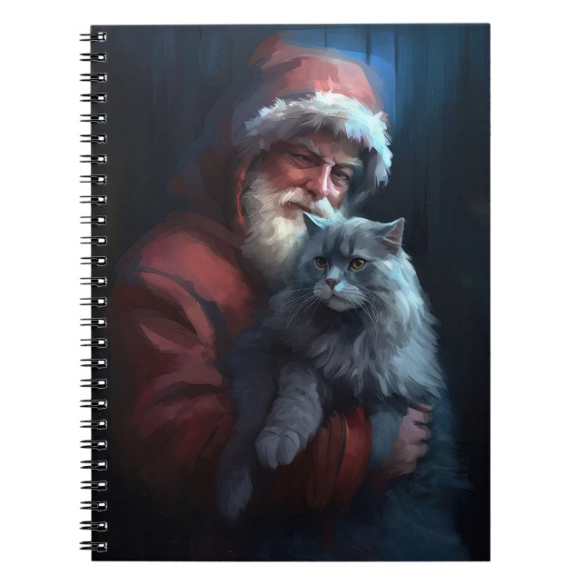 Russian Blue Cat Santa Claus Festliche Weihnachten Notizblock (Vorderseite)